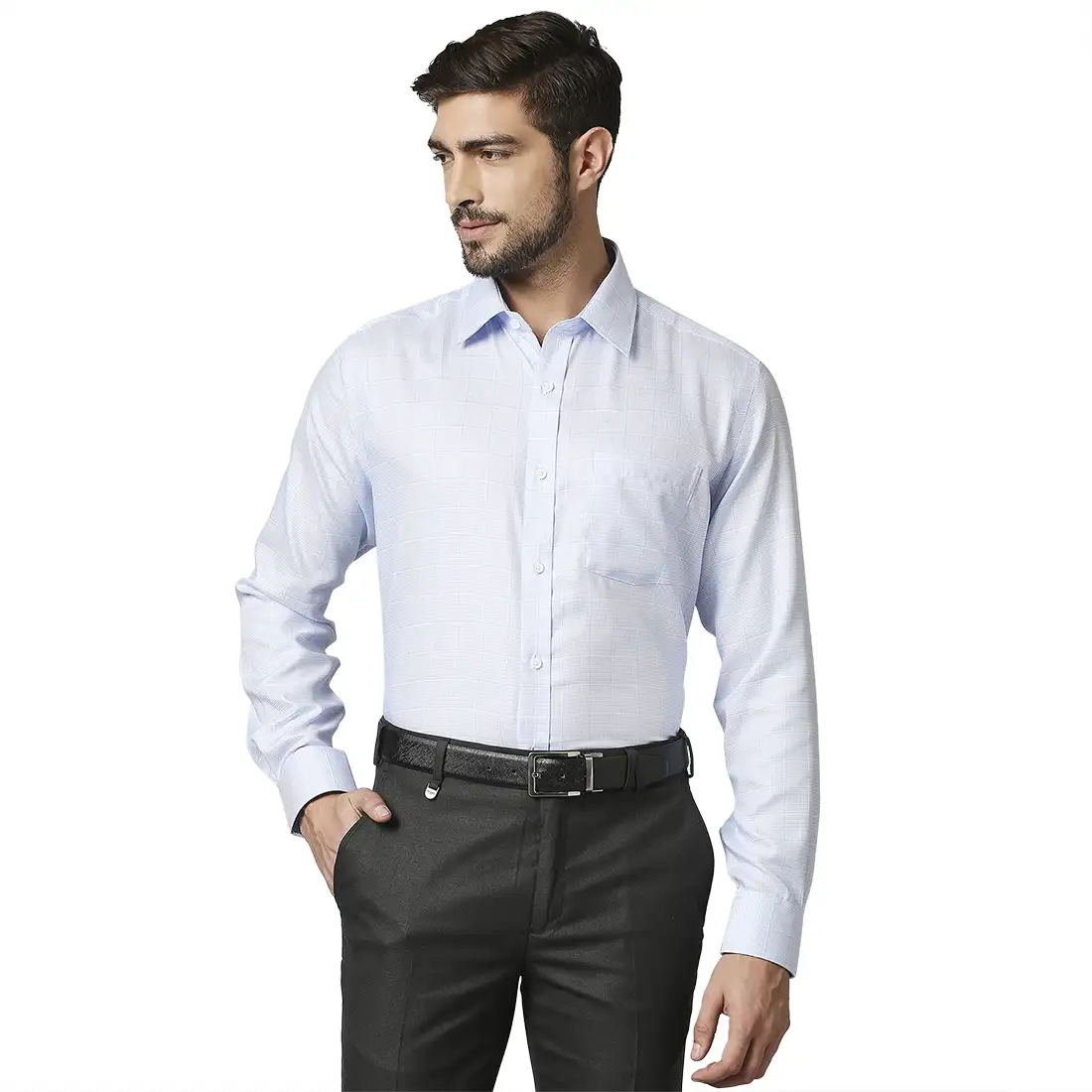 Men Blue Regular Fit Checks Cotton Full Sleeve Ainsley Collar Shirts
