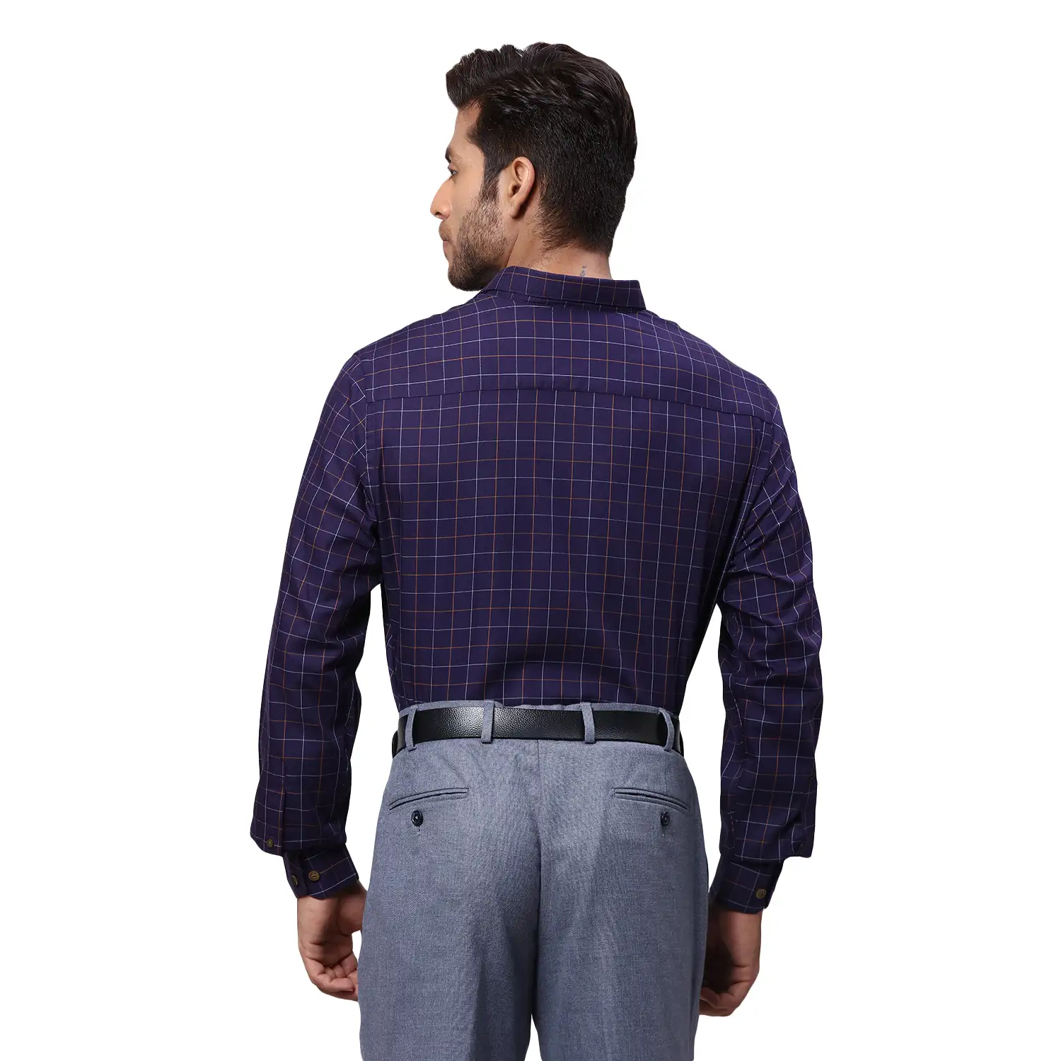 Men Blue Regular Fit Checks Cotton Full Sleeve Cut Away Collar Shirts - Image 4