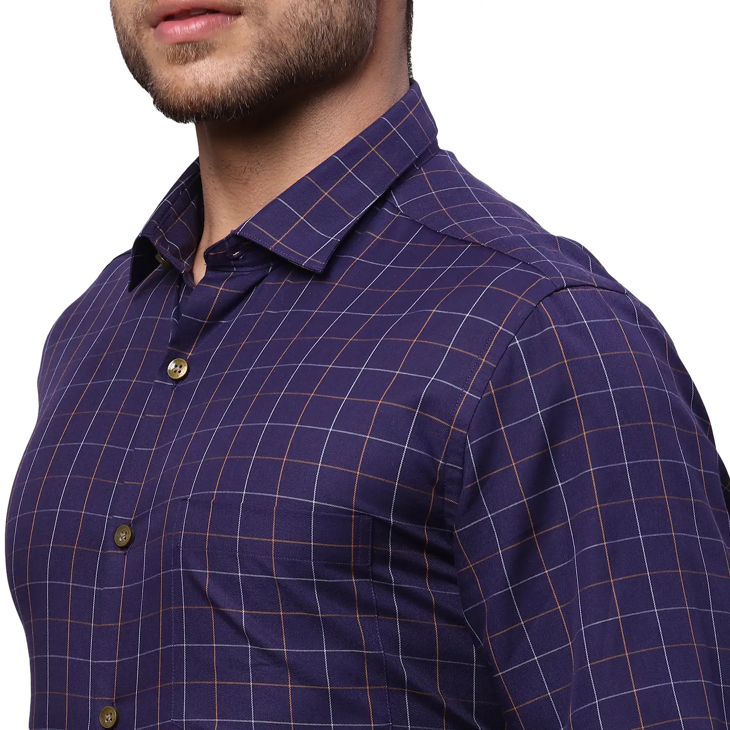 Men Blue Regular Fit Checks Cotton Full Sleeve Cut Away Collar Shirts - Image 6
