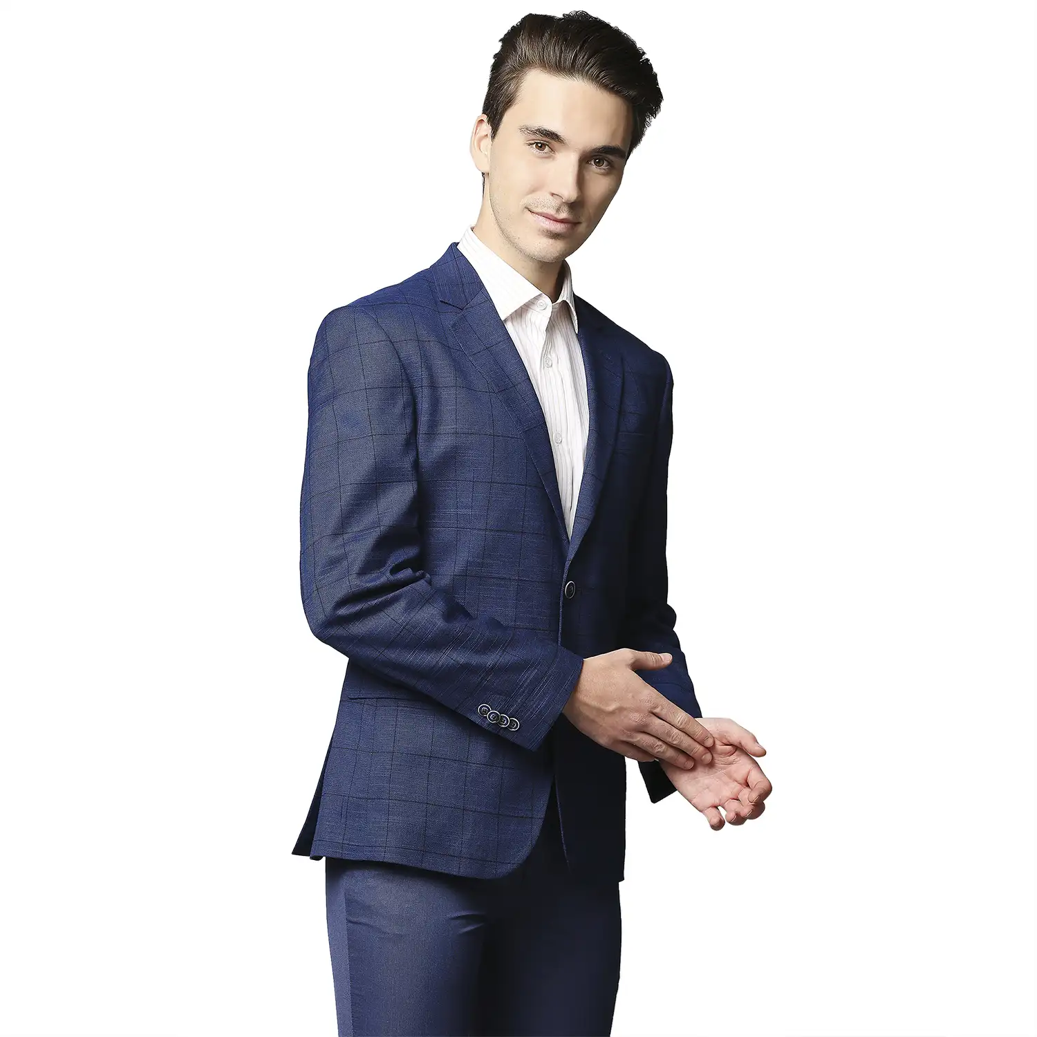 Men Blue Regular Fit Checks Terylene Rayon Spandex Blend Jackets - Image 2