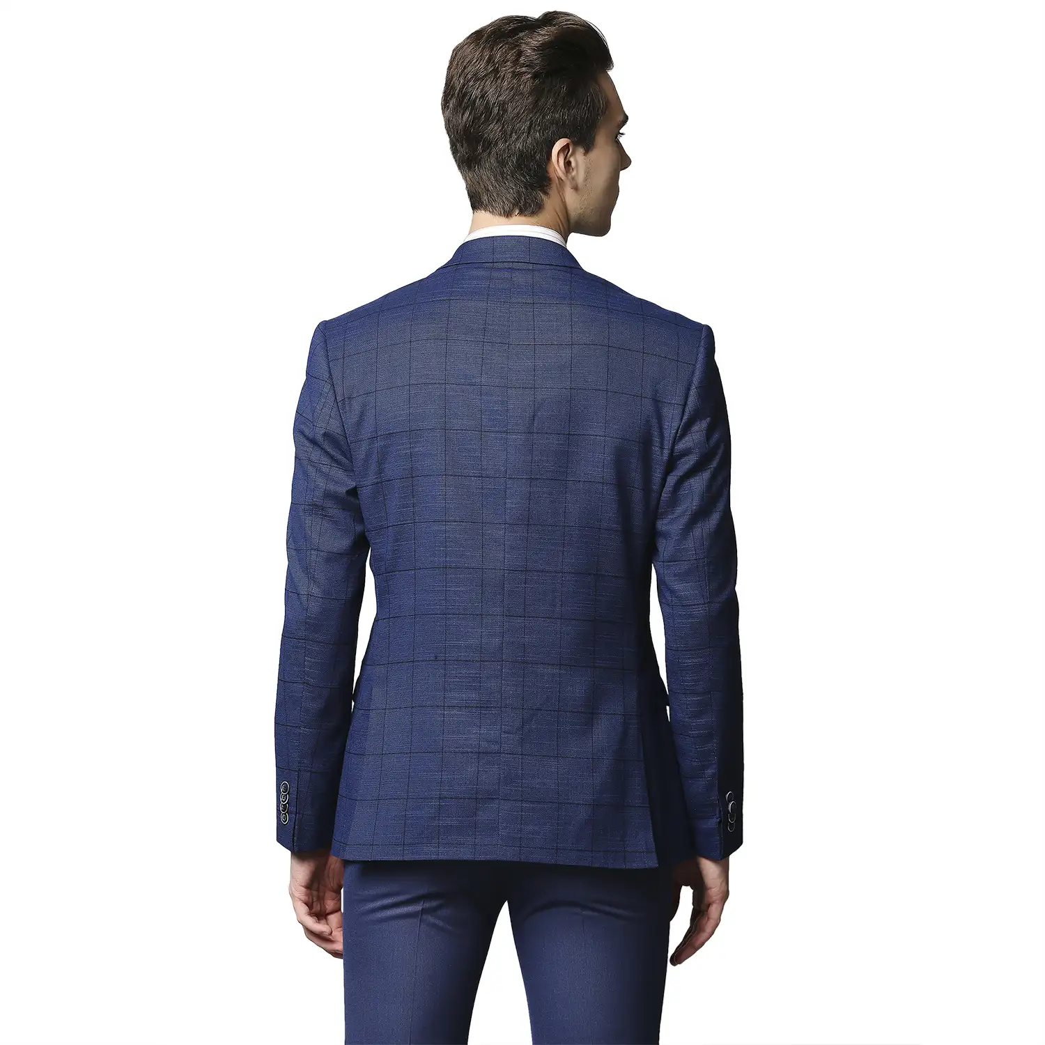 Men Blue Regular Fit Checks Terylene Rayon Spandex Blend Jackets - Image 4