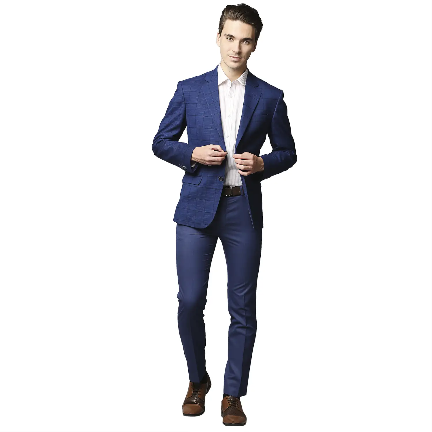 Men Blue Regular Fit Checks Terylene Rayon Spandex Blend Jackets - Image 5