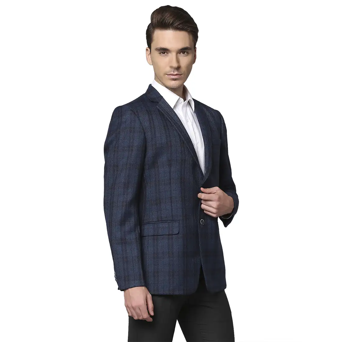 Men Blue Regular Fit Checks Wool Blend Jackets - Image 2