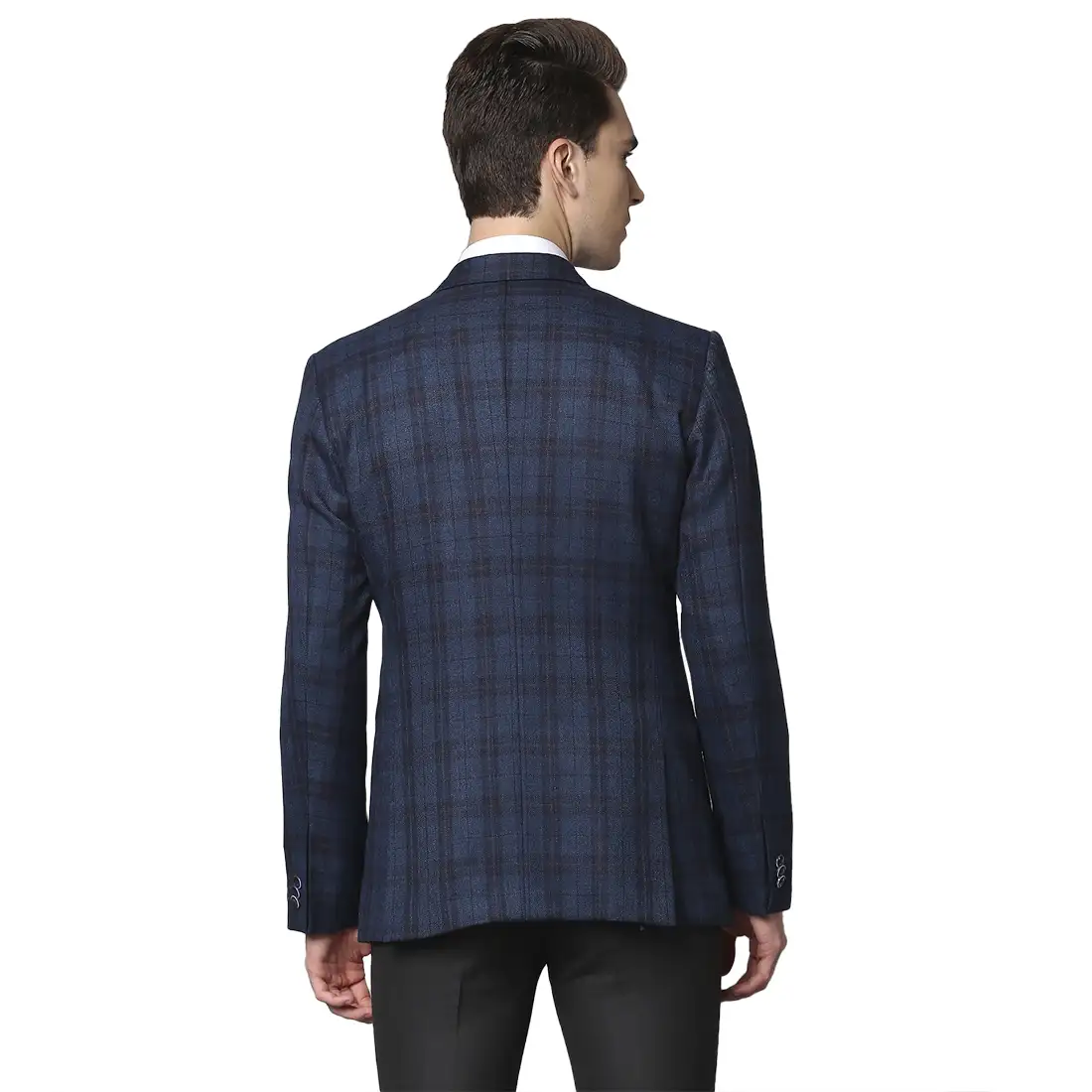 Men Blue Regular Fit Checks Wool Blend Jackets - Image 4