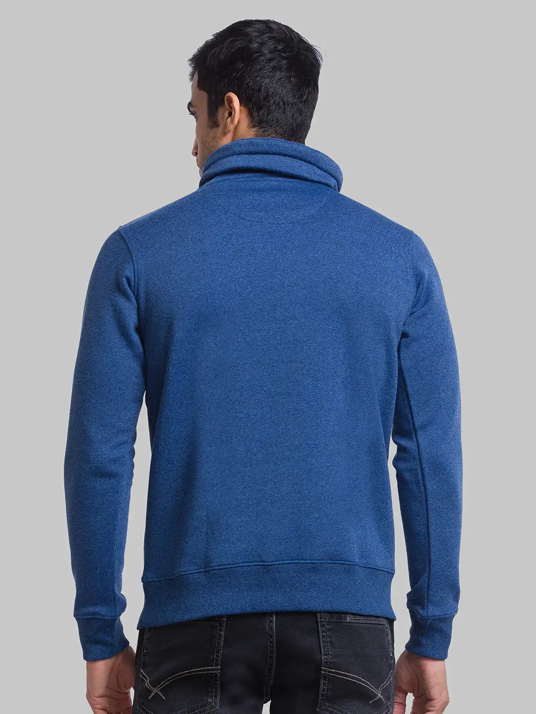 Men Blue Regular Fit Cut & Sew Cotton Polyester Blend Cowl Neck Collar Sweatshirts - Image 4