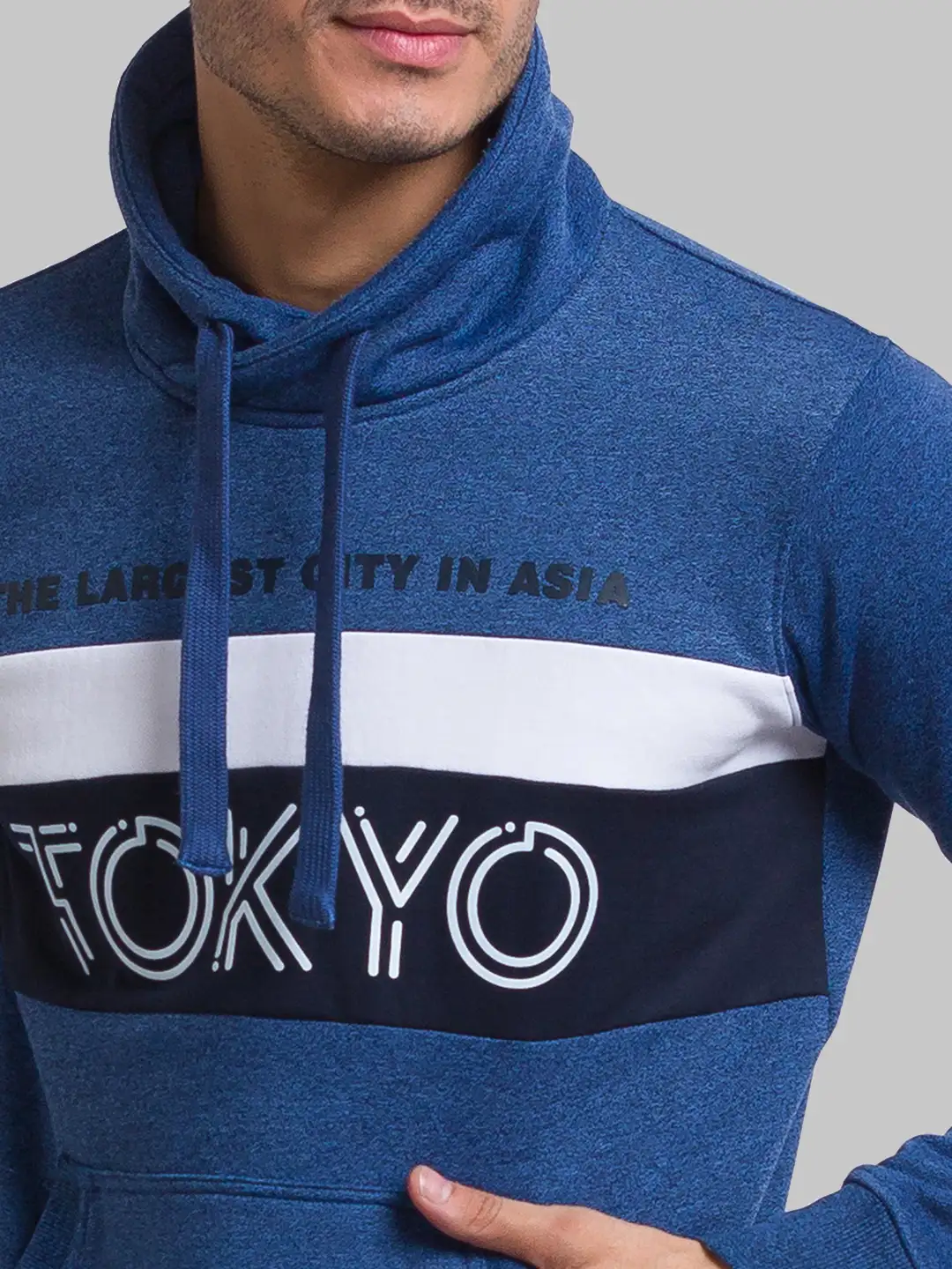 Men Blue Regular Fit Cut & Sew Cotton Polyester Blend Cowl Neck Collar Sweatshirts - Image 6