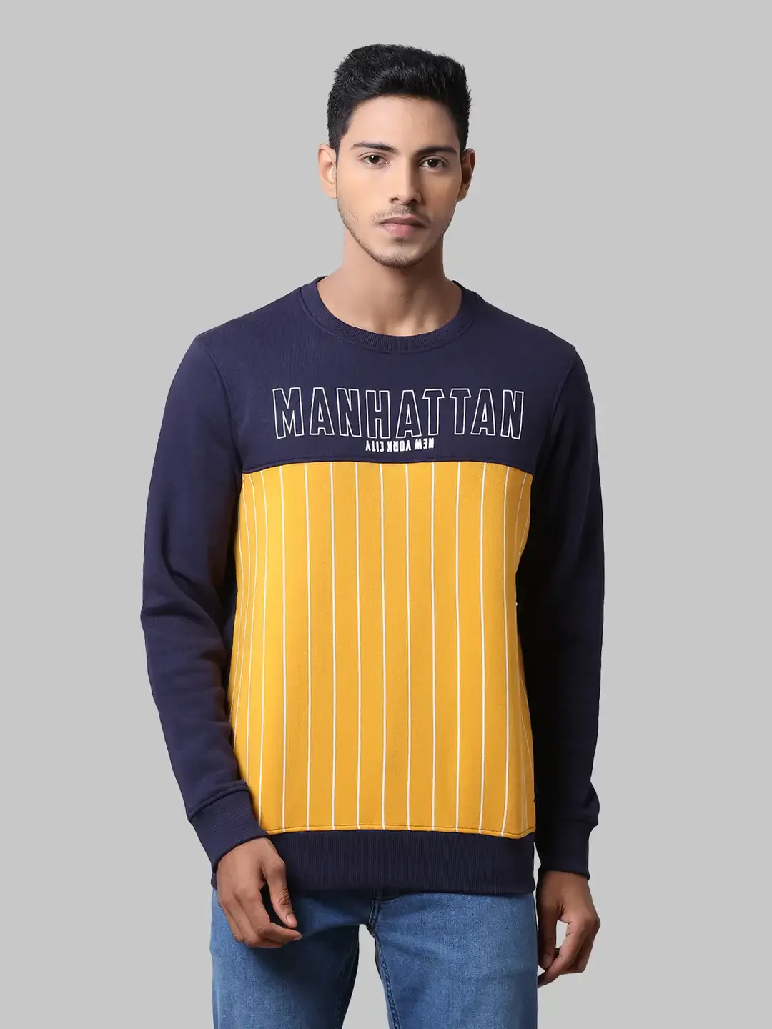 Men Blue Regular Fit Cut & Sew Cotton Polyester Blend Sweatshirts