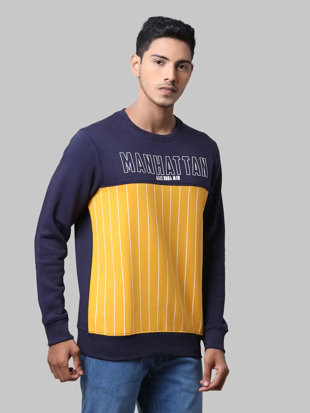 Men Blue Regular Fit Cut & Sew Cotton Polyester Blend Sweatshirts - Image 2