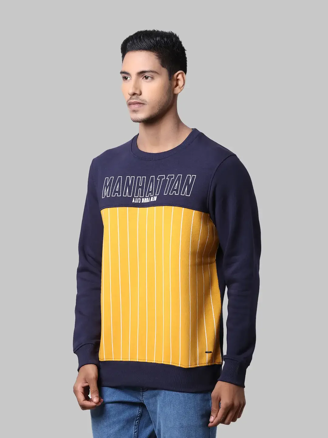 Men Blue Regular Fit Cut & Sew Cotton Polyester Blend Sweatshirts - Image 3