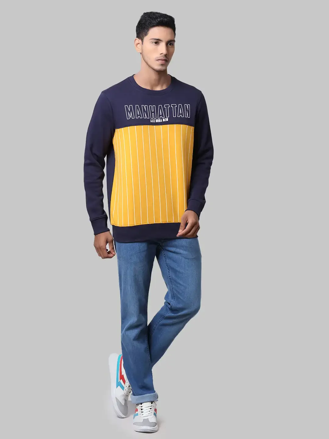 Men Blue Regular Fit Cut & Sew Cotton Polyester Blend Sweatshirts - Image 5