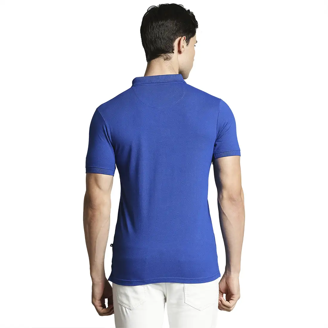 Men Blue Regular Fit Cut & Sew Cotton Round Neck Collar Polo T-Shirt - Image 4