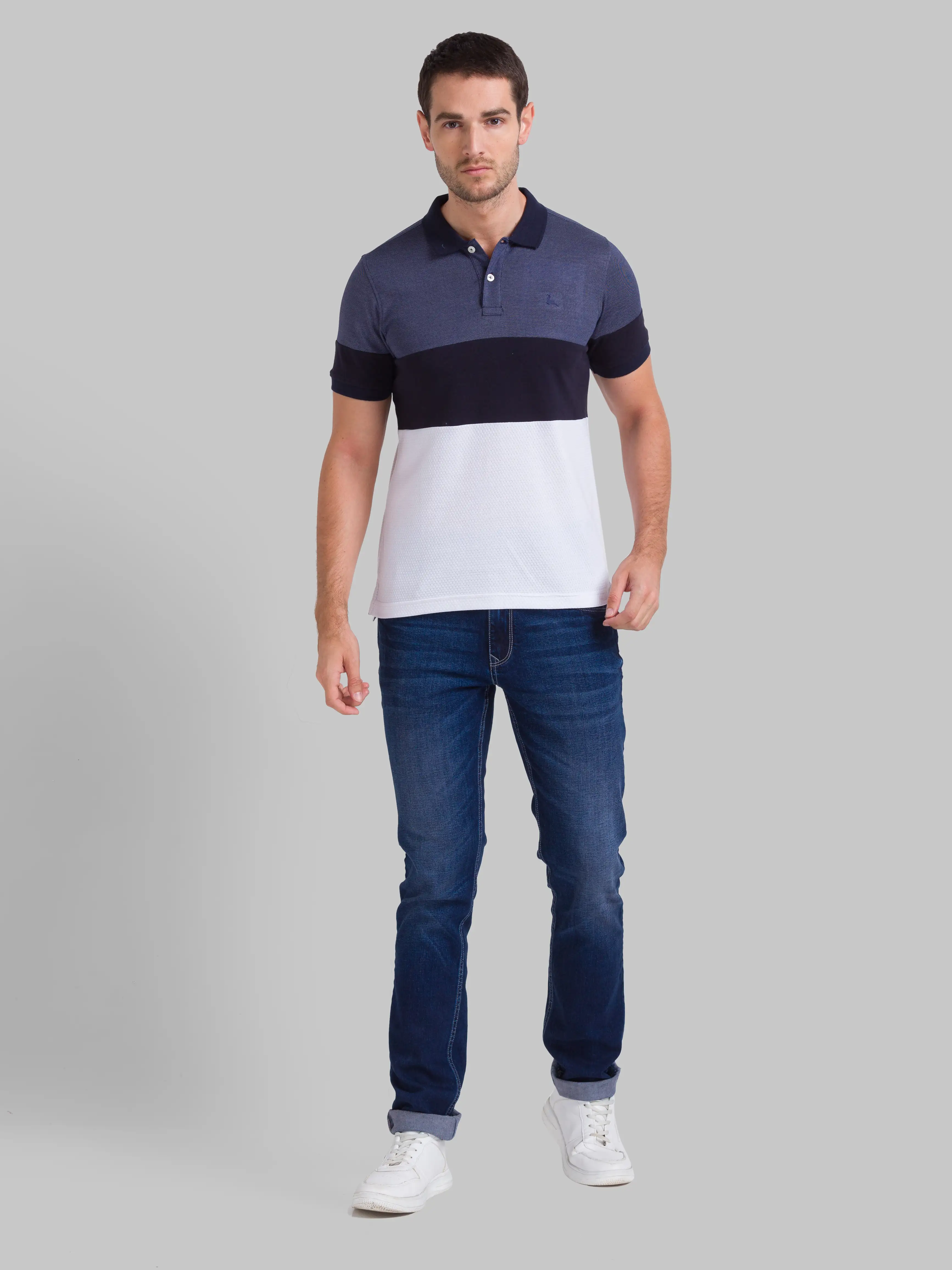 Parx Men Blue Regular Fit Cut & Sew Polo Neck Collar T-Shirt - Image 5