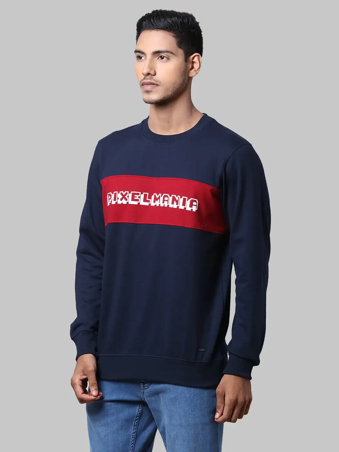 Men Blue Regular Fit Graphic Cotton Polyester Blend Sweatshirts - Image 3
