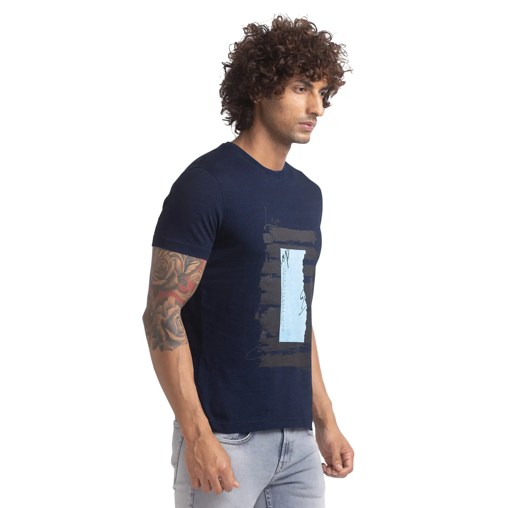 Parx Men Blue Regular Fit Graphic Cotton T-Shirt - Image 2