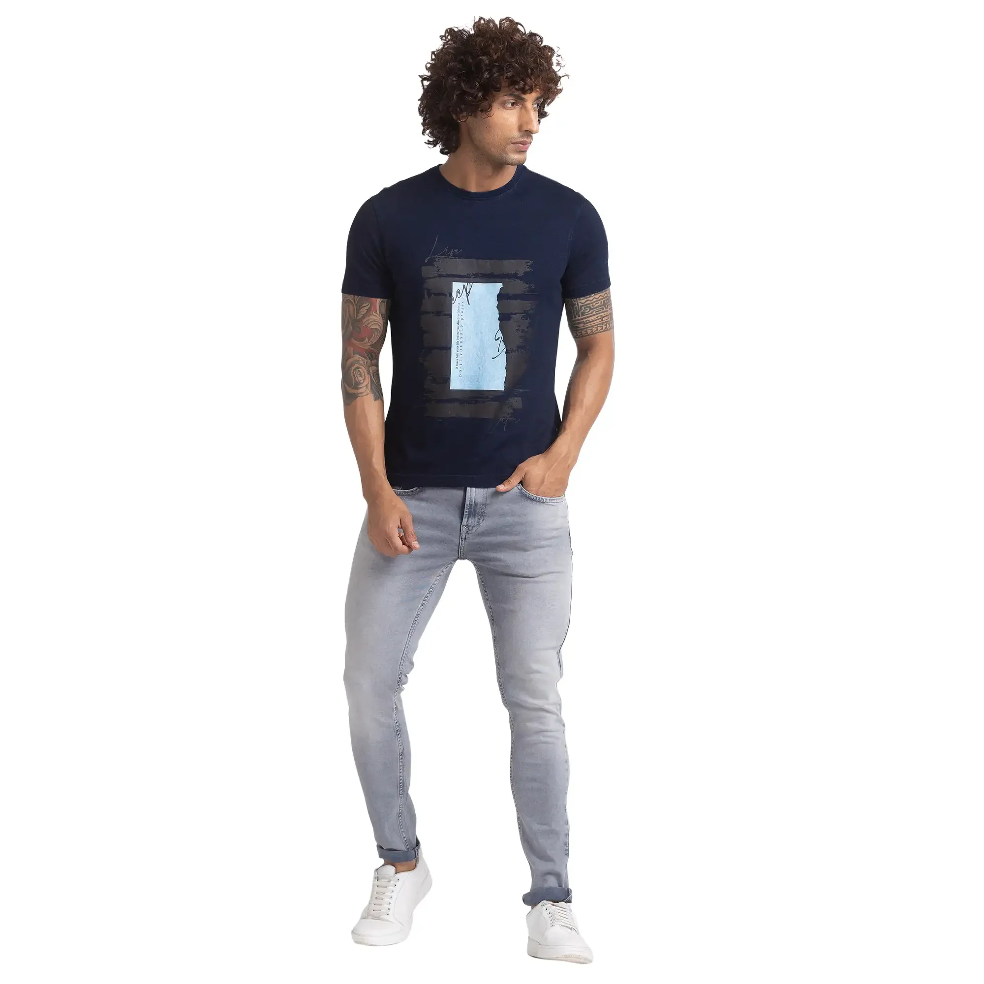 Parx Men Blue Regular Fit Graphic Cotton T-Shirt - Image 5