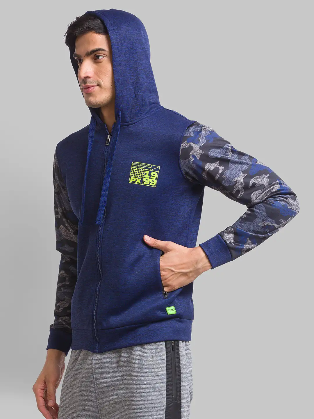 Men Blue Regular Fit Jacquard Cotton Polyester Blend Sweatshirts - Image 3