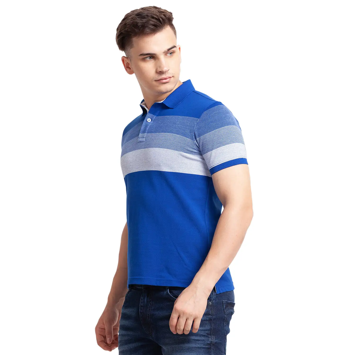 Parx Men Blue Regular Fit Jacquard Polo Neck Collar T-Shirt - Image 3