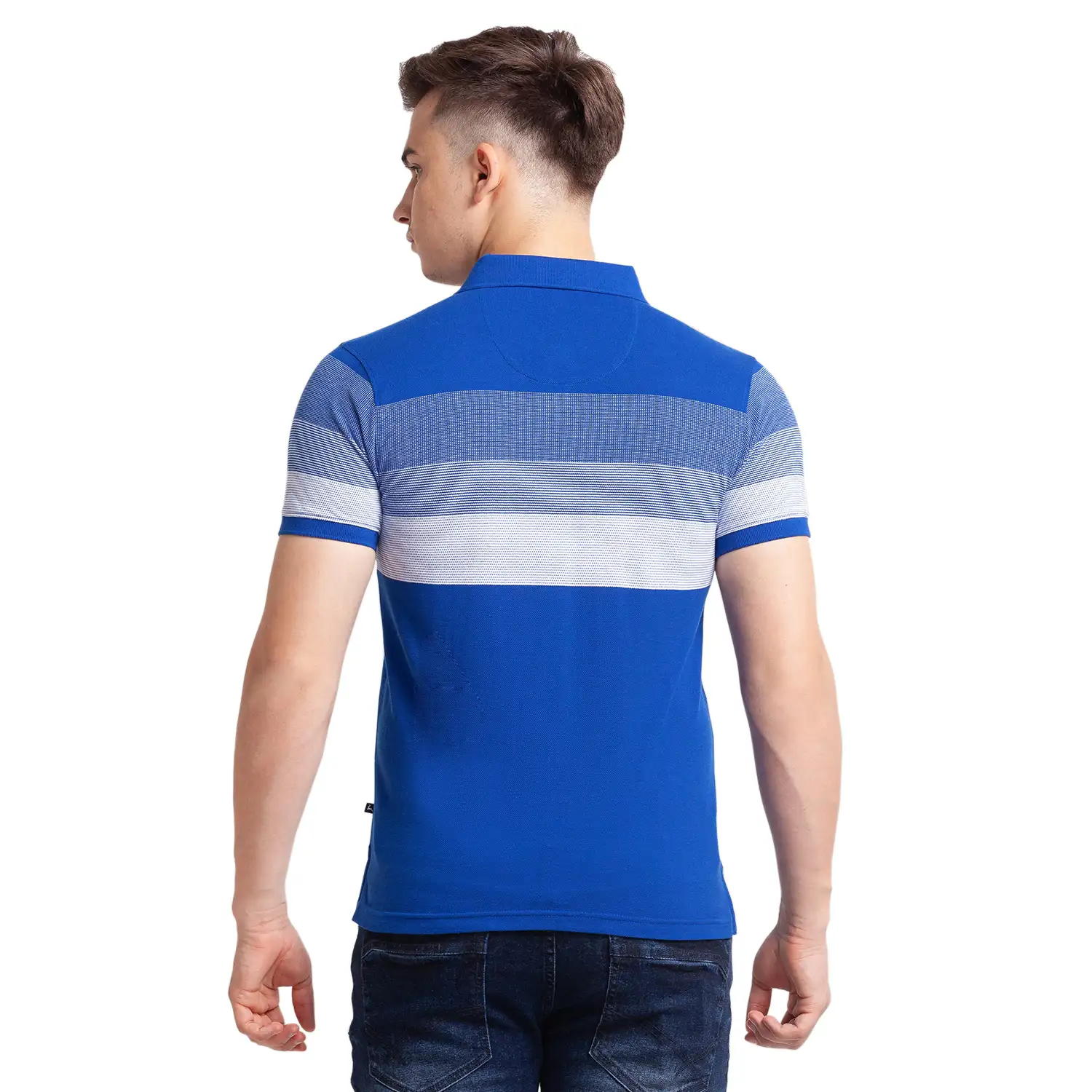 Parx Men Blue Regular Fit Jacquard Polo Neck Collar T-Shirt - Image 4