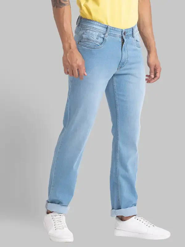 Men Blue Regular Fit Plain Cotton Blend Jeans - Image 2