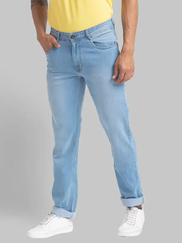 Men Blue Regular Fit Plain Cotton Blend Jeans - Image 3