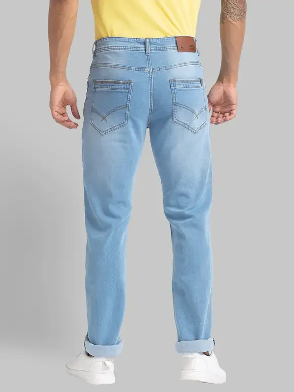 Men Blue Regular Fit Plain Cotton Blend Jeans - Image 4