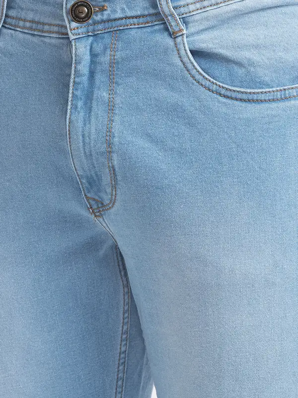 Men Blue Regular Fit Plain Cotton Blend Jeans - Image 6