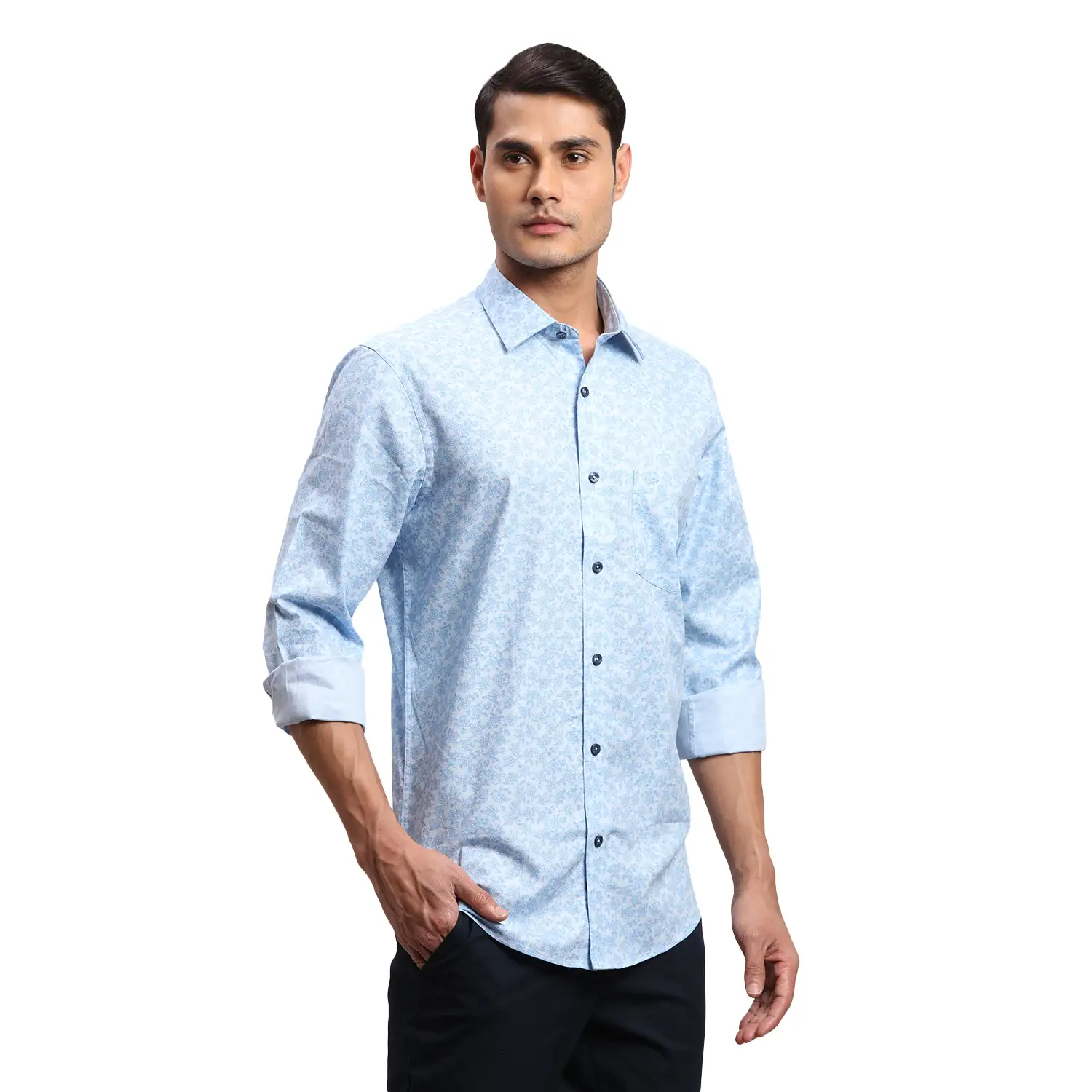 Men Blue Regular Fit Print Cotton Full Sleeves Shirts - Image 2