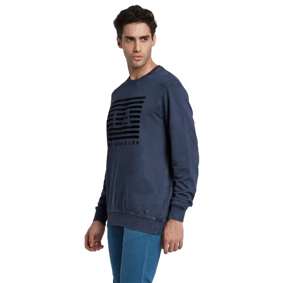 Men Blue Regular Fit Print Cotton Polyester Blend Round Collar Sweatshirts - Image 3