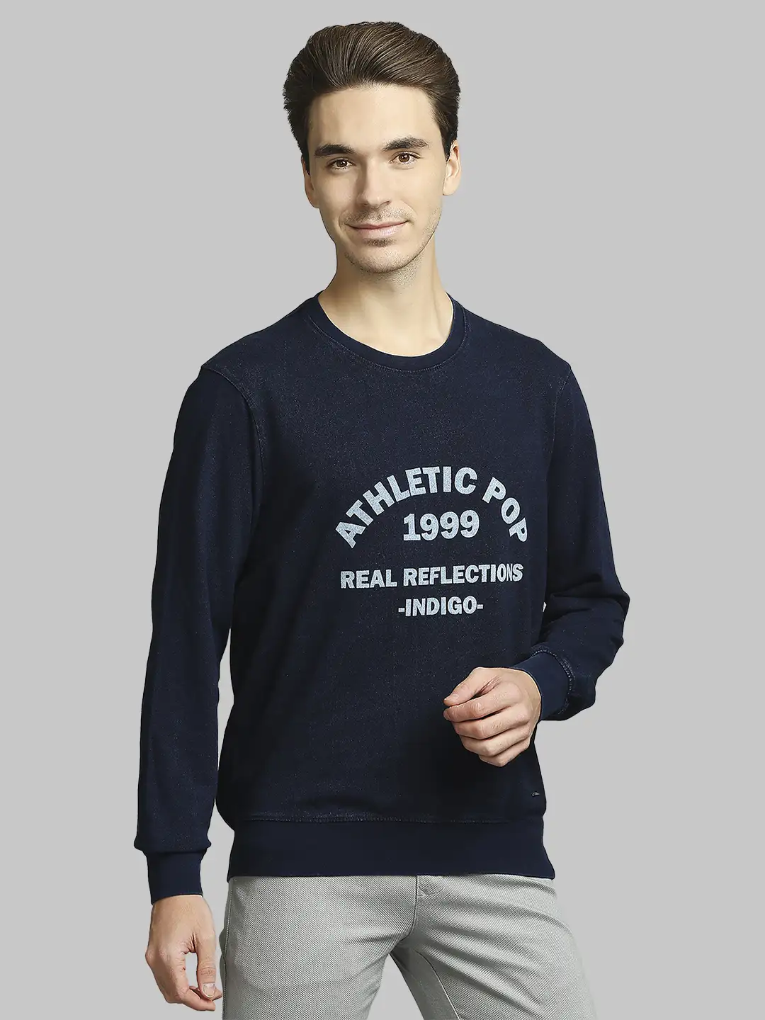 Men Blue Regular Fit Print Cotton Polyester Blend Round Collar Sweatshirts - Image 3