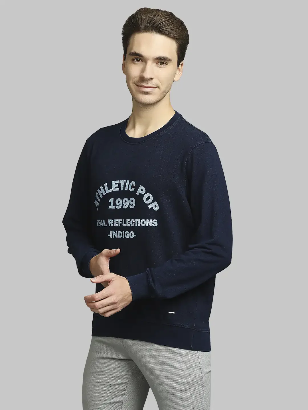 Men Blue Regular Fit Print Cotton Polyester Blend Round Collar Sweatshirts - Image 4