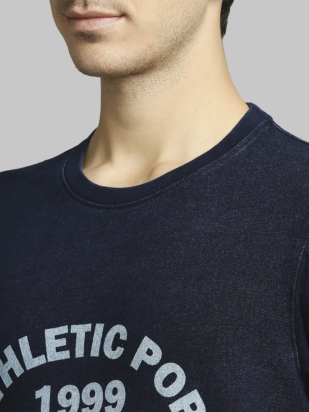 Men Blue Regular Fit Print Cotton Polyester Blend Round Collar Sweatshirts - Image 7