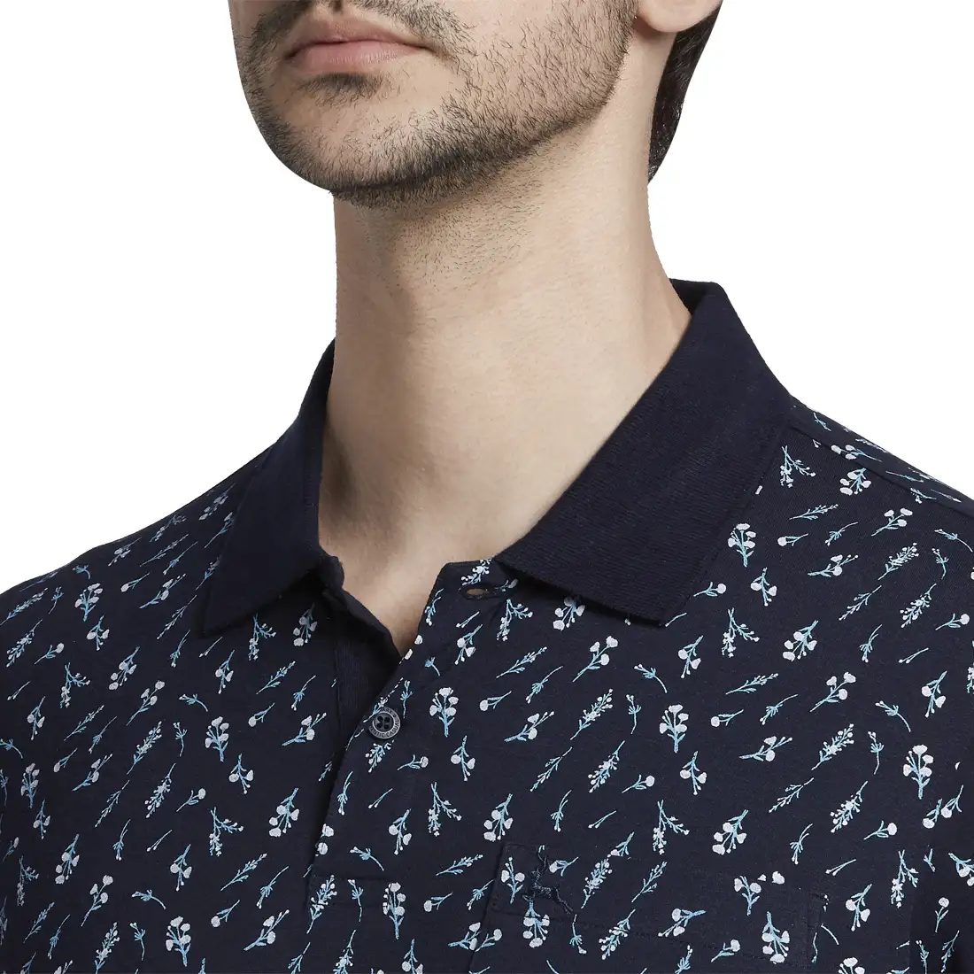 Men Blue Regular Fit Print Cotton Polyester Blend Round Neck Collar Polo T-Shirt - Image 6