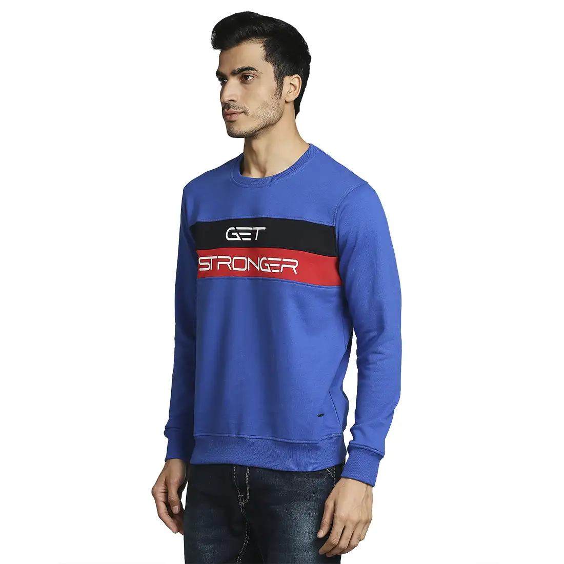 Men Blue Regular Fit Print Cotton Polyester Blend Sweatshirts - Image 3