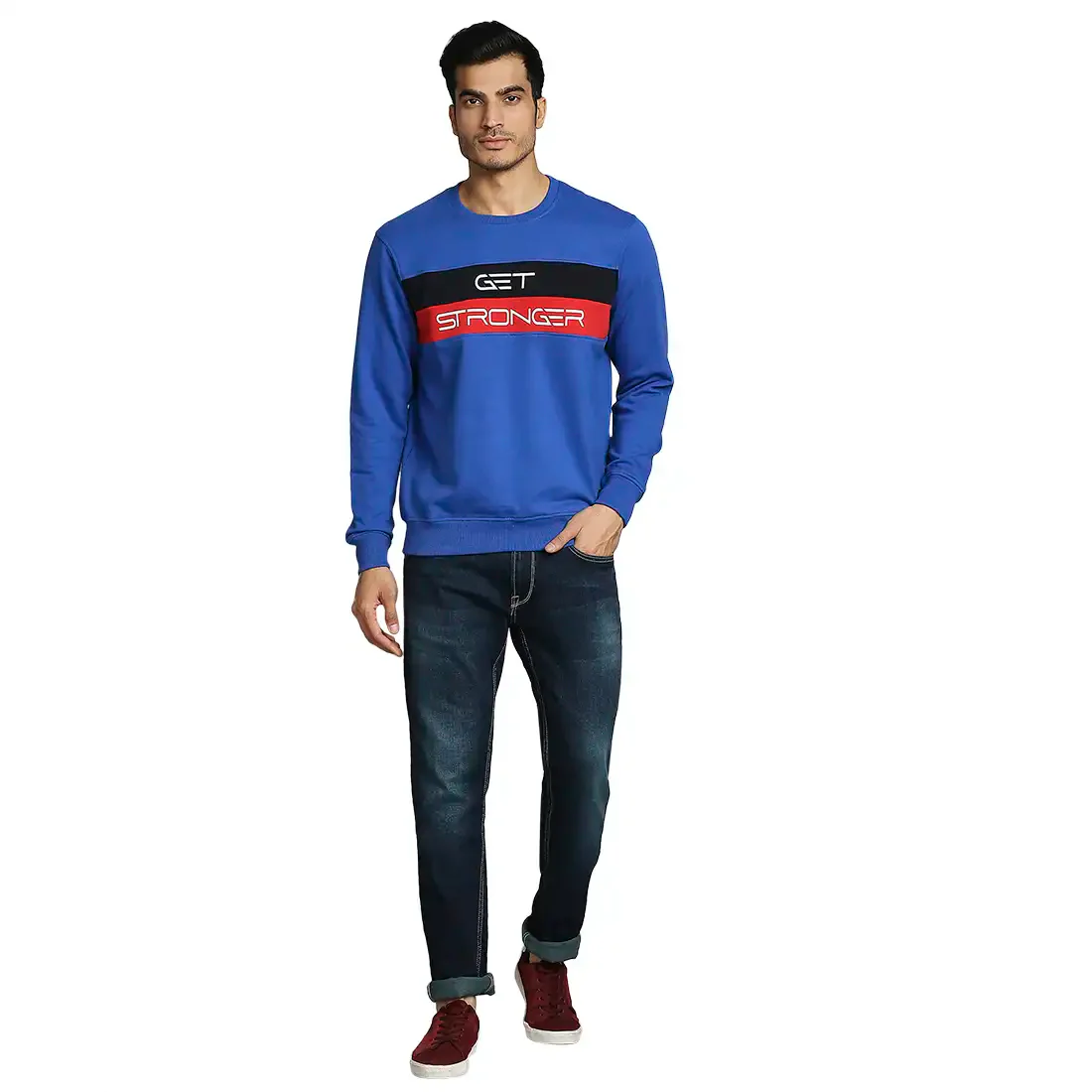 Men Blue Regular Fit Print Cotton Polyester Blend Sweatshirts - Image 5