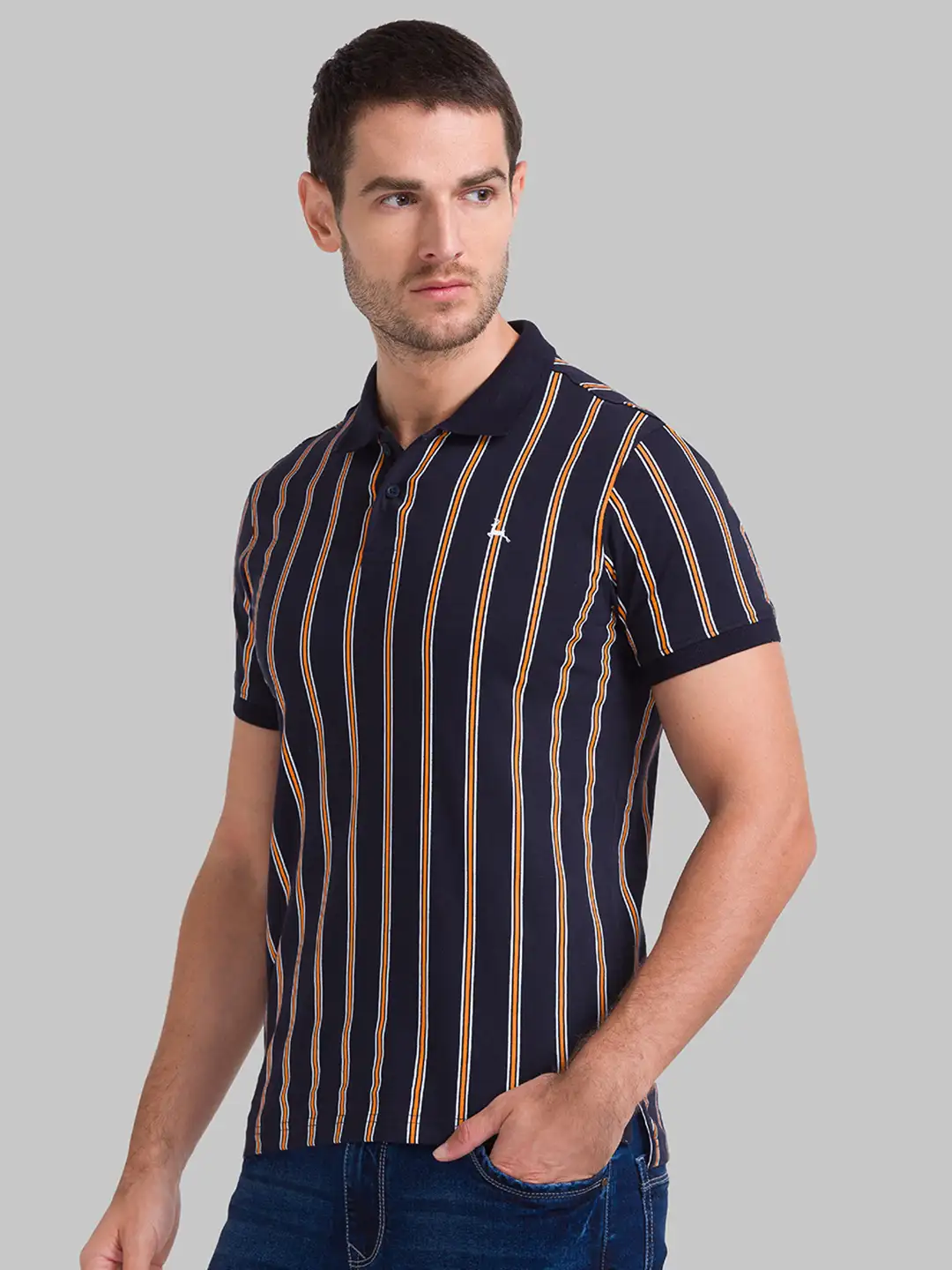 Men Blue Regular Fit Print Cotton Round Neck Collar Polo T-Shirt - Image 3