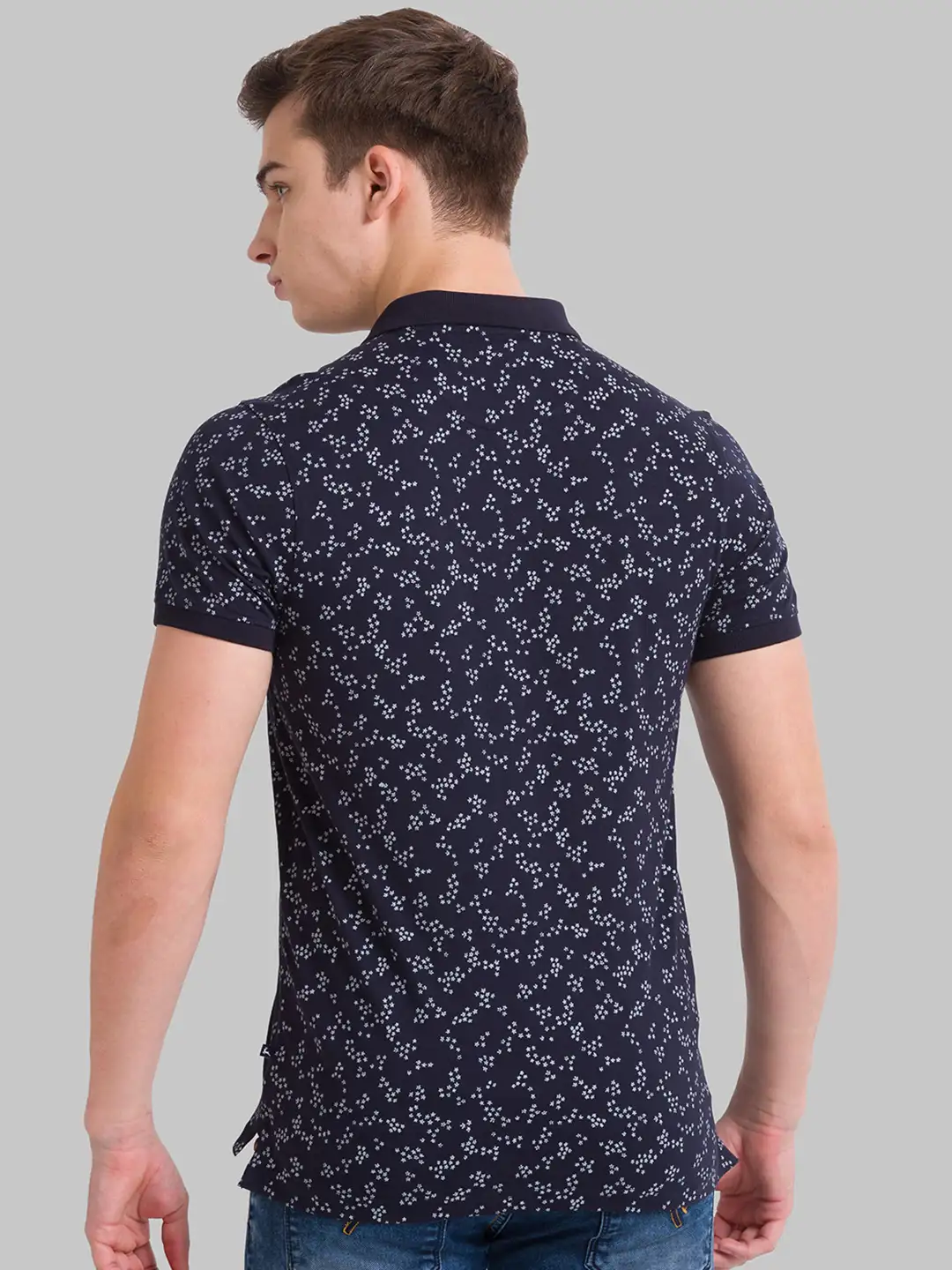 Men Blue Regular Fit Print Cotton Round Neck Collar Polo T-Shirt - Image 4