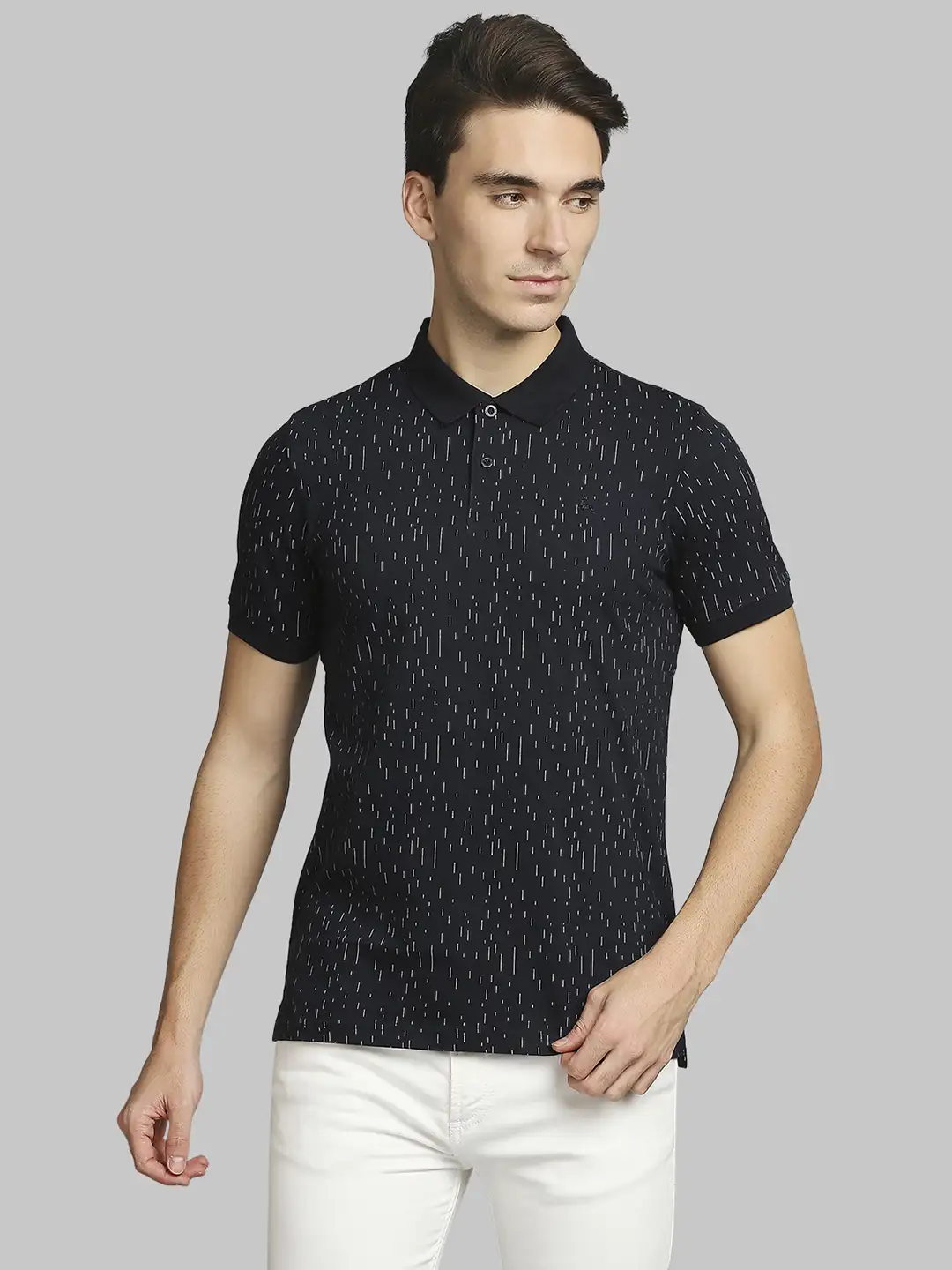 Men Blue Regular Fit Print Cotton Round Neck Collar Polo T-Shirt