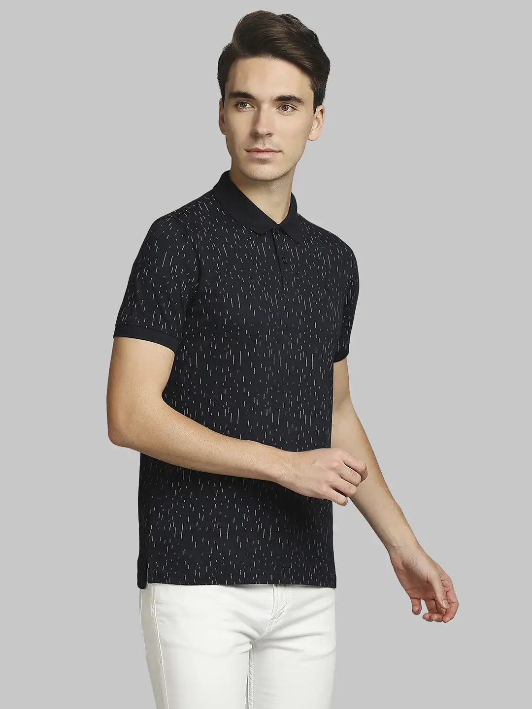 Men Blue Regular Fit Print Cotton Round Neck Collar Polo T-Shirt - Image 2