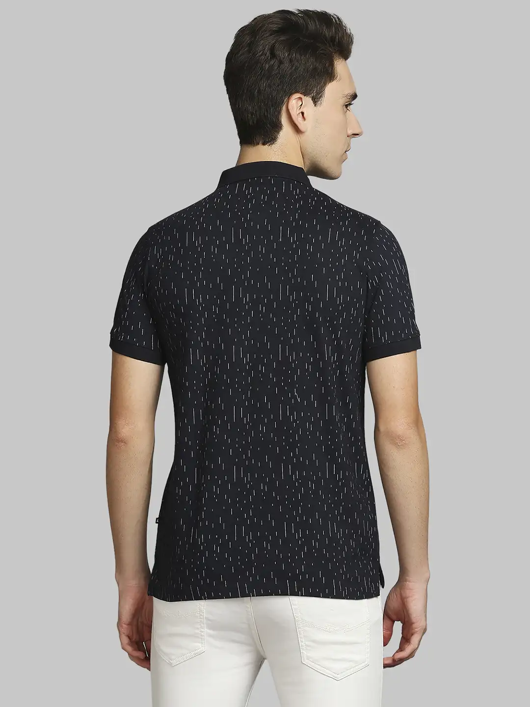 Men Blue Regular Fit Print Cotton Round Neck Collar Polo T-Shirt - Image 4