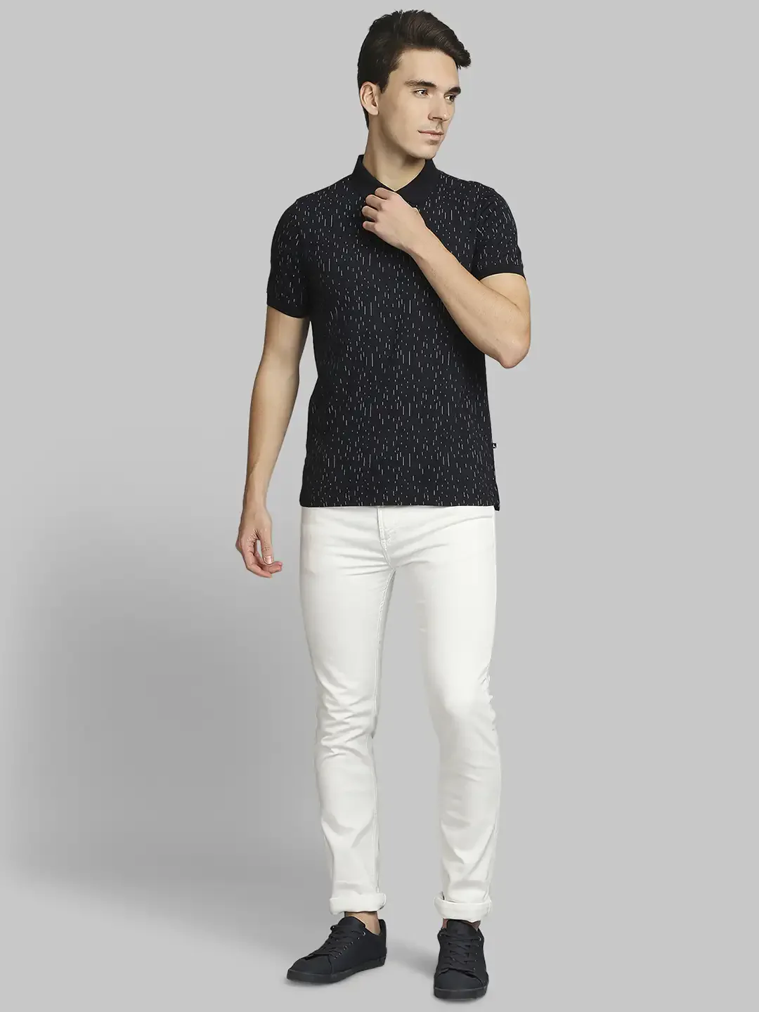 Men Blue Regular Fit Print Cotton Round Neck Collar Polo T-Shirt - Image 5