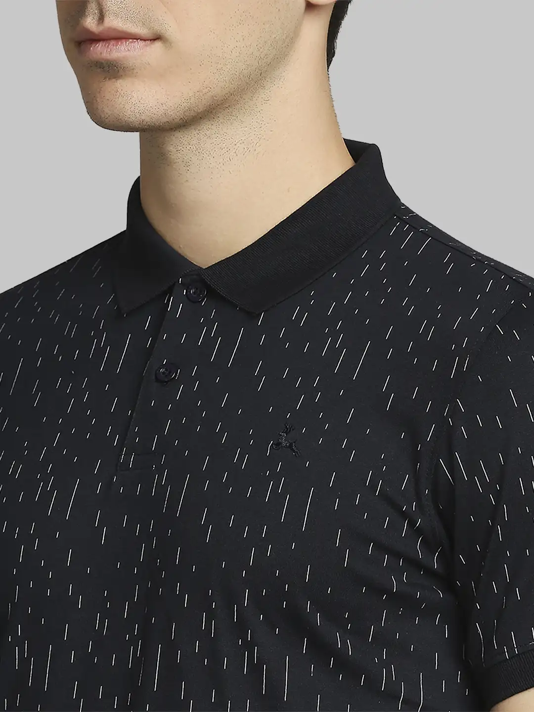 Men Blue Regular Fit Print Cotton Round Neck Collar Polo T-Shirt - Image 6