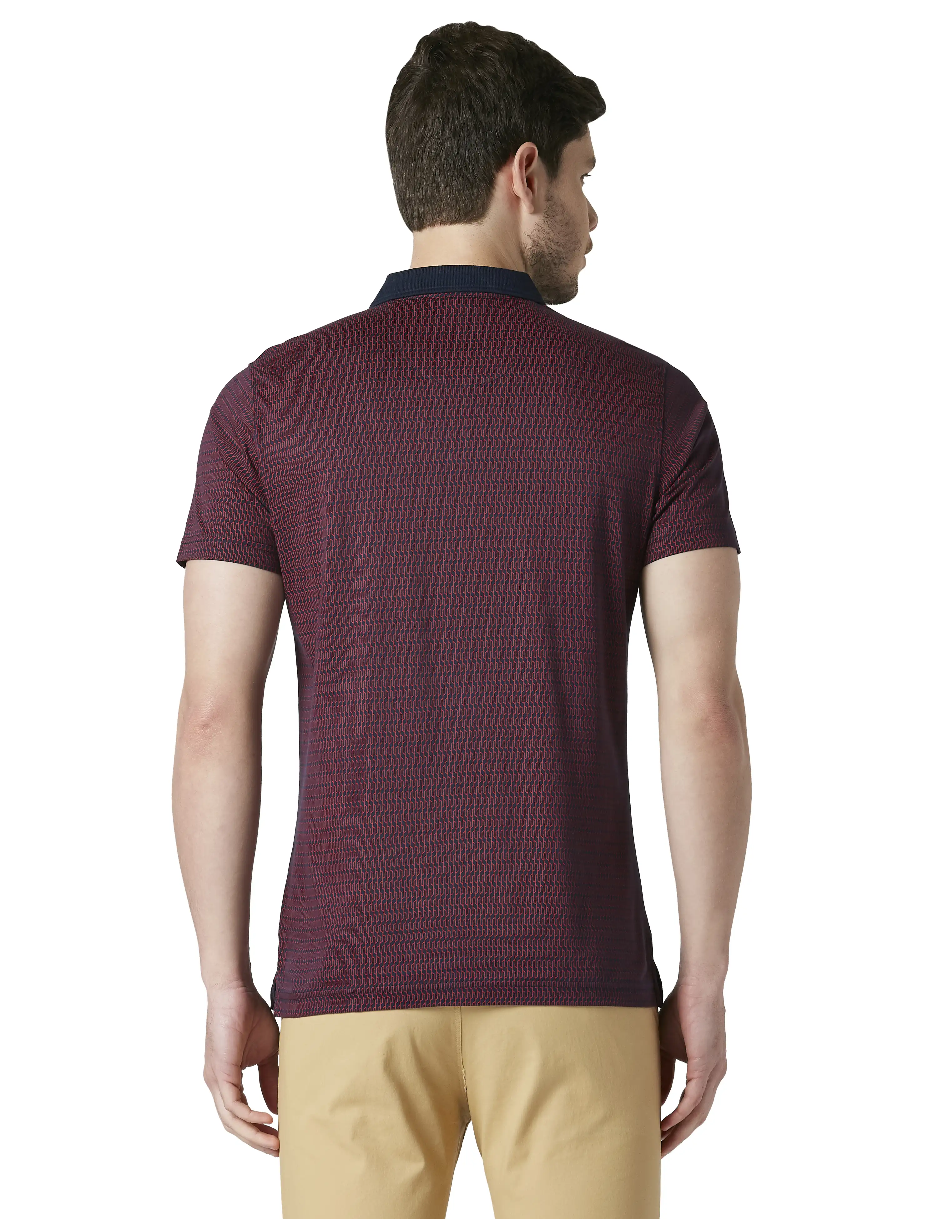 Men Blue Regular Fit Print Cotton Round Neck Collar Polo T-Shirt - Image 4