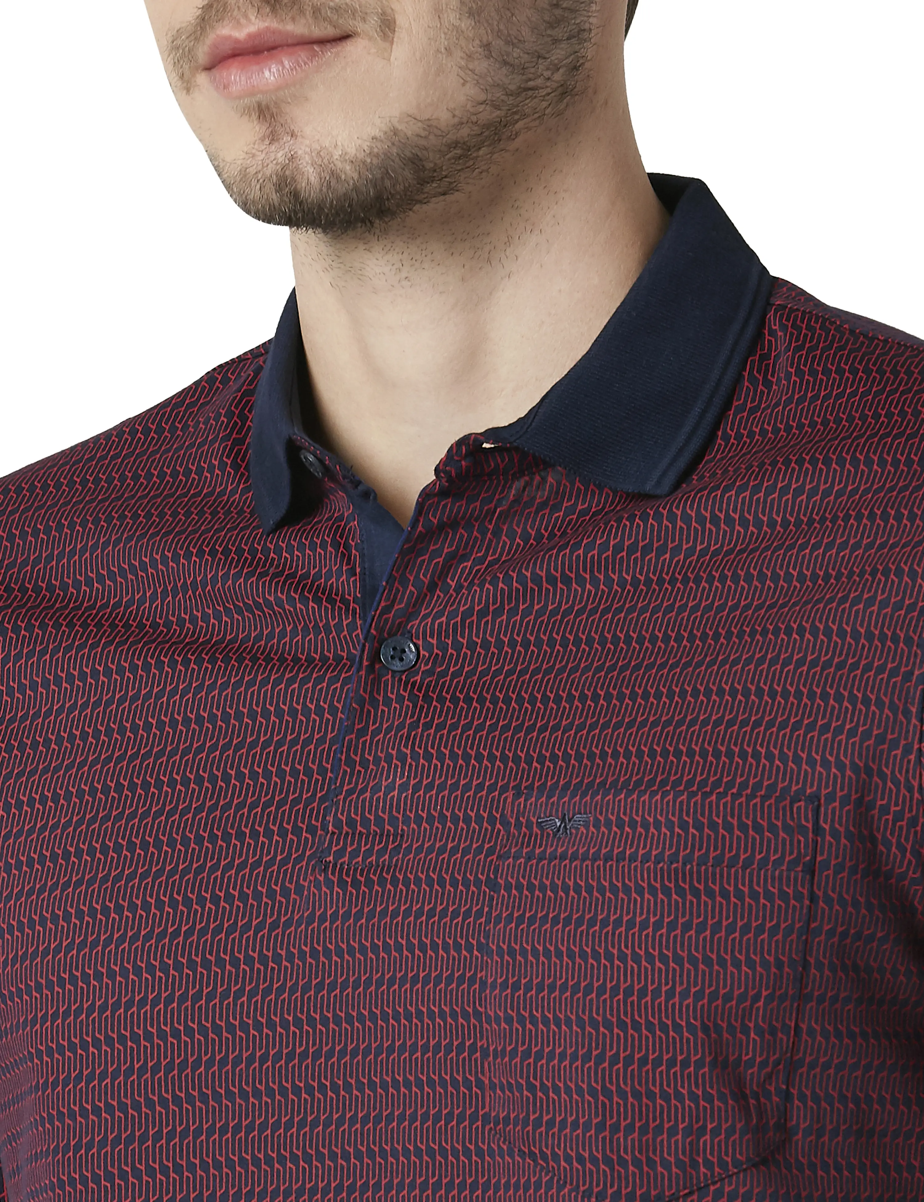 Men Blue Regular Fit Print Cotton Round Neck Collar Polo T-Shirt - Image 6