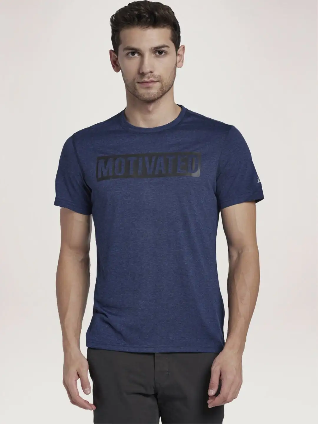 Men Blue Regular Fit Print Polyester Round Collar T-Shirt