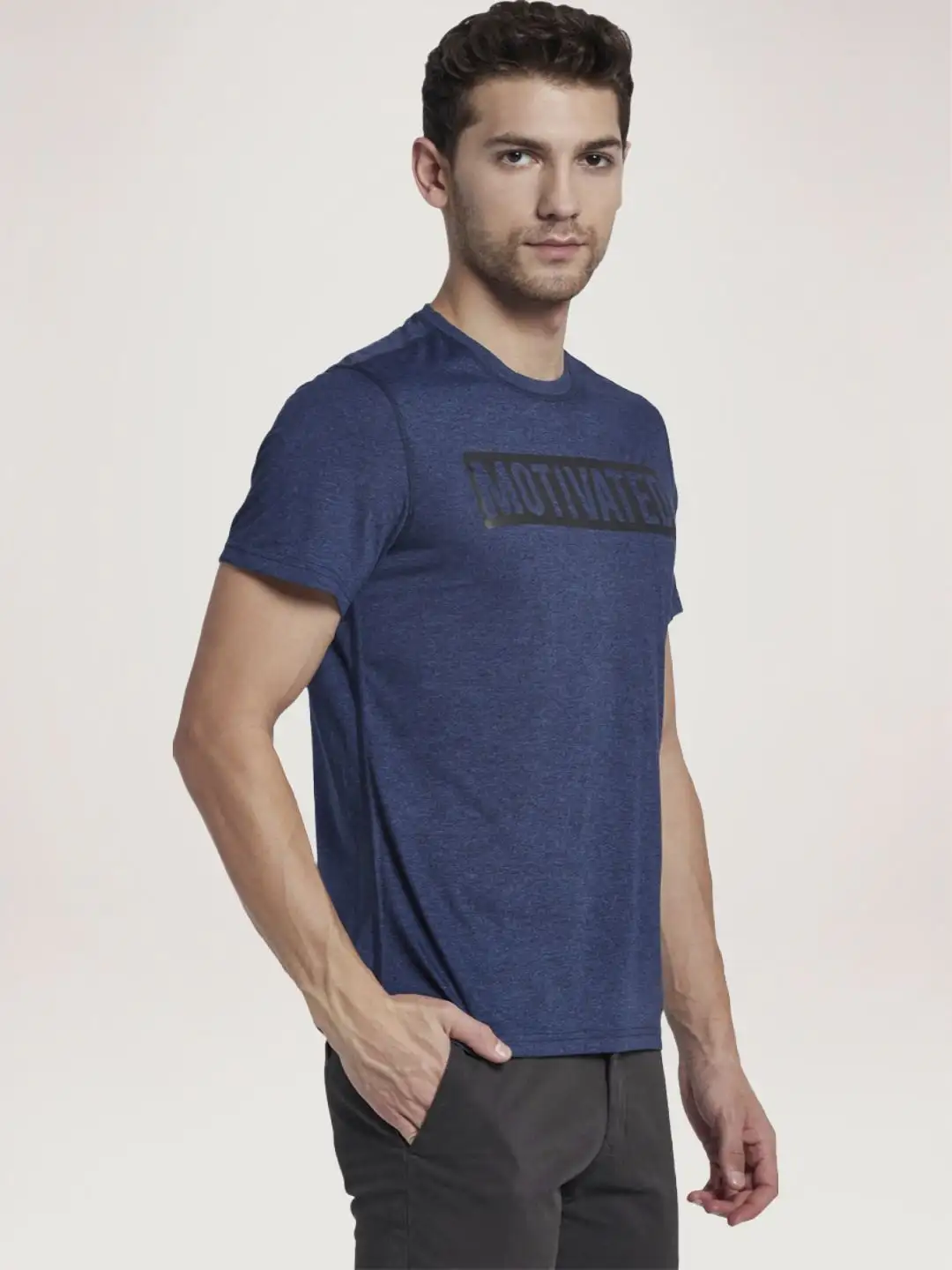 Men Blue Regular Fit Print Polyester Round Collar T-Shirt - Image 6