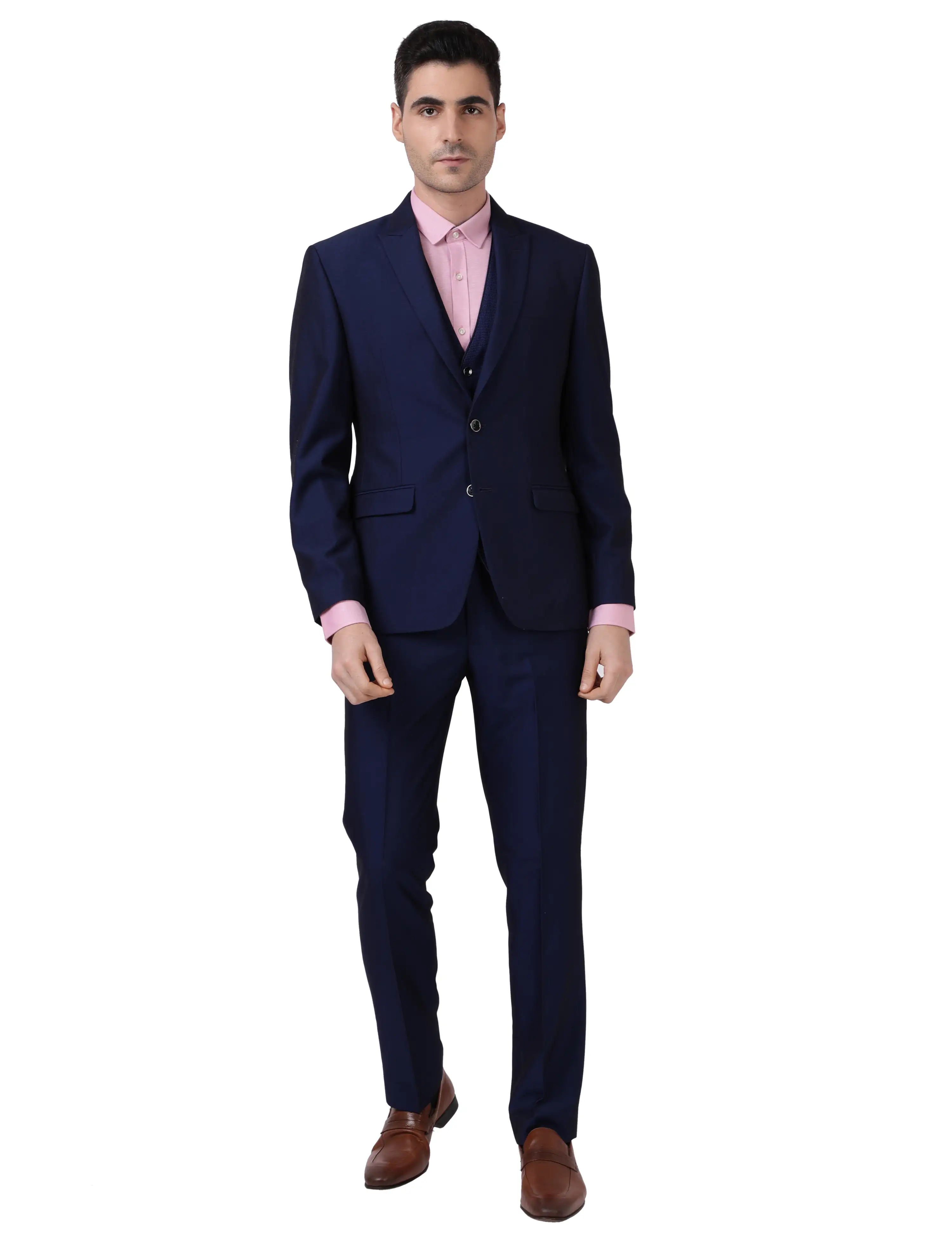 Men Blue Regular Fit Slub Terry Rayon Blend Suit