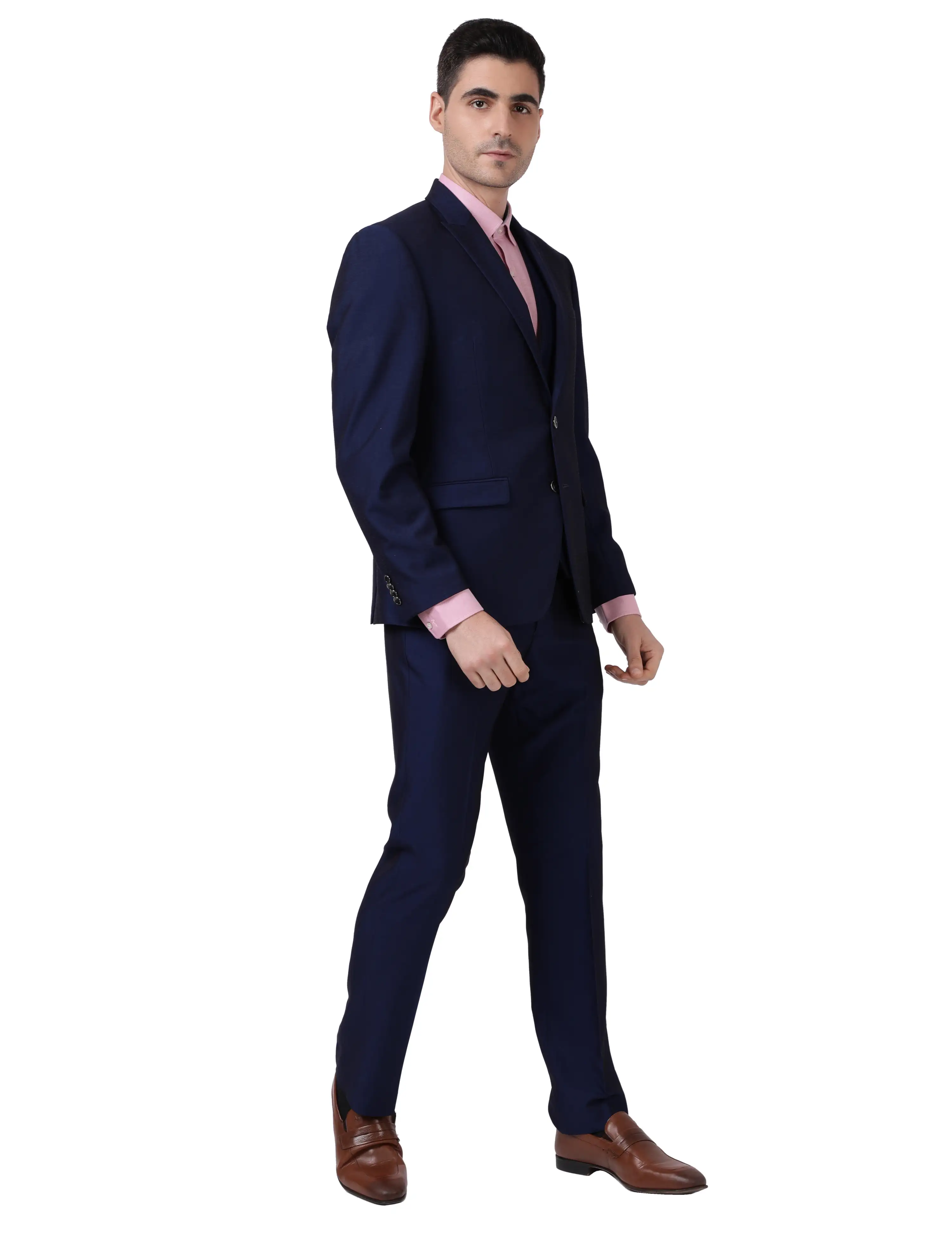 Men Blue Regular Fit Slub Terry Rayon Blend Suit - Image 2