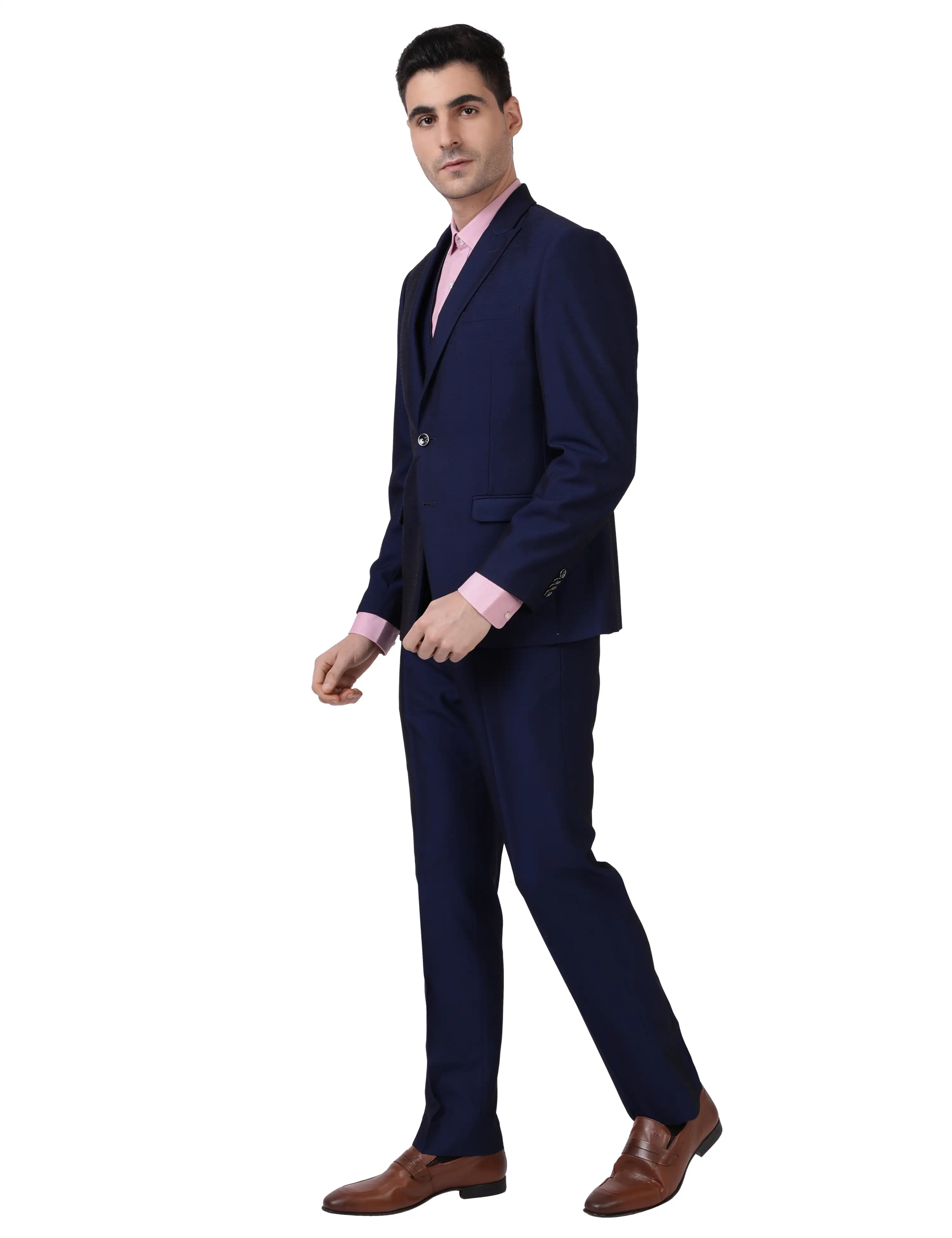 Men Blue Regular Fit Slub Terry Rayon Blend Suit - Image 3