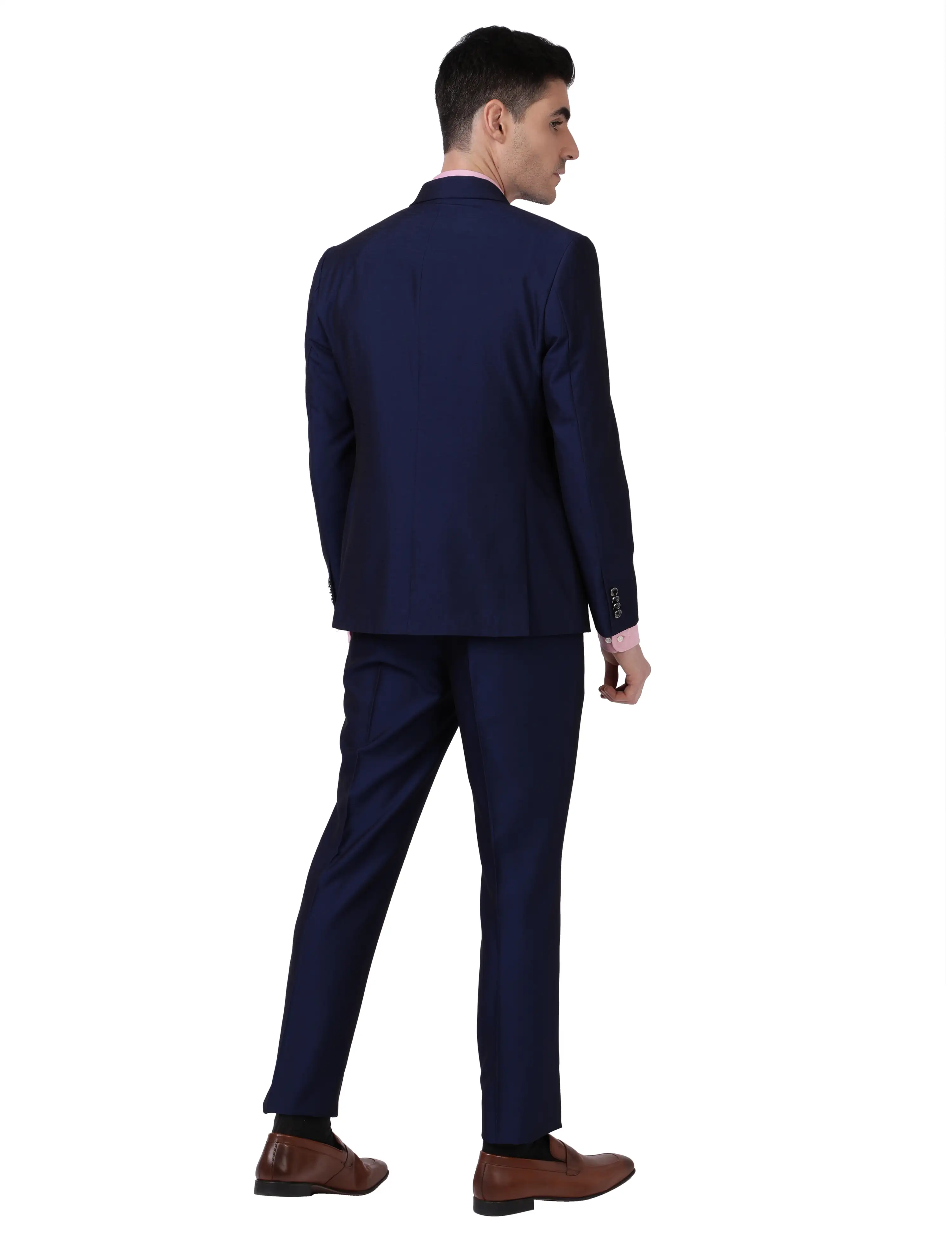 Men Blue Regular Fit Slub Terry Rayon Blend Suit - Image 4