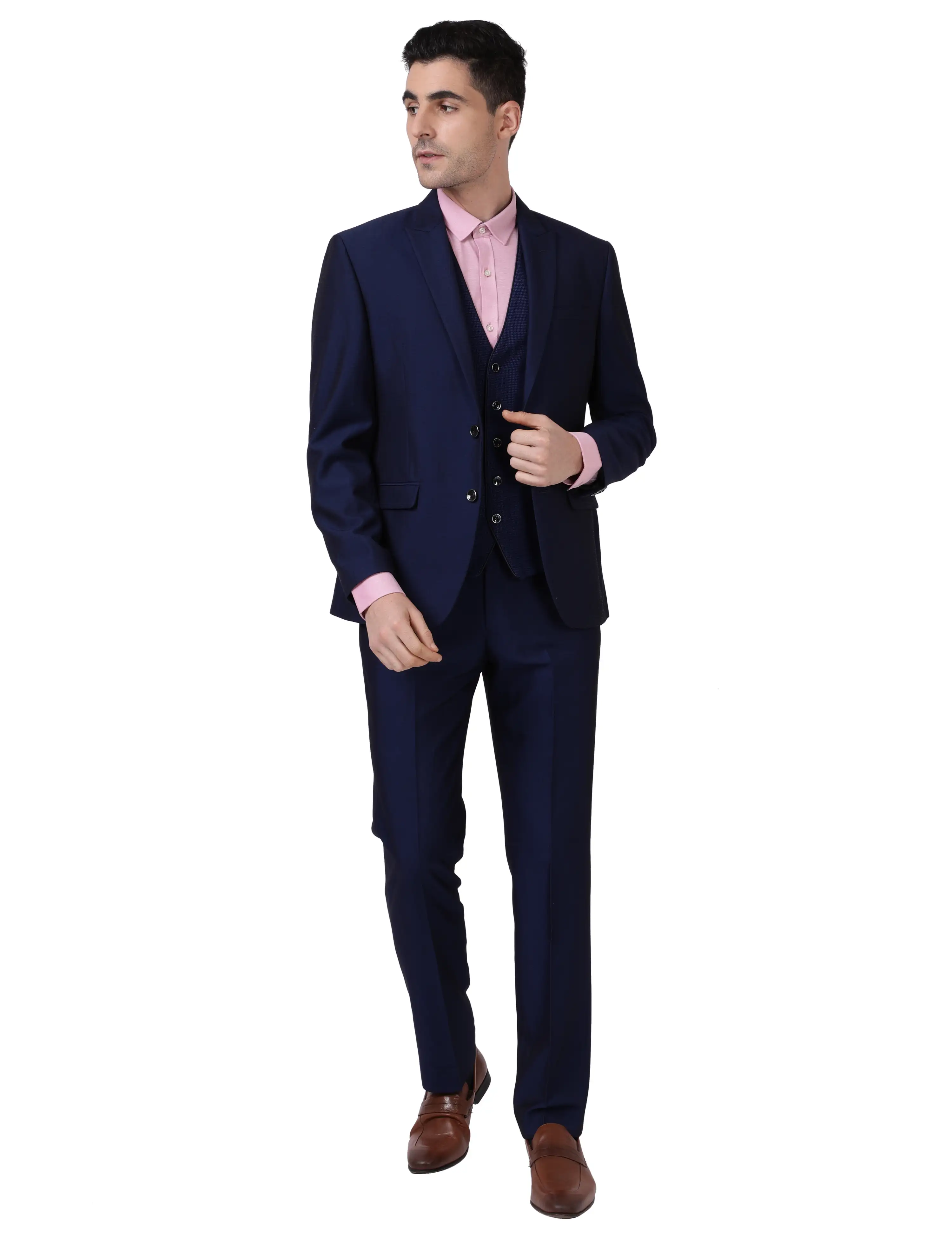 Men Blue Regular Fit Slub Terry Rayon Blend Suit - Image 6